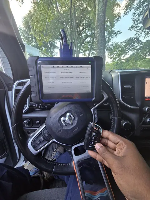 Scan tool programming a key inside a Ram pickup truck